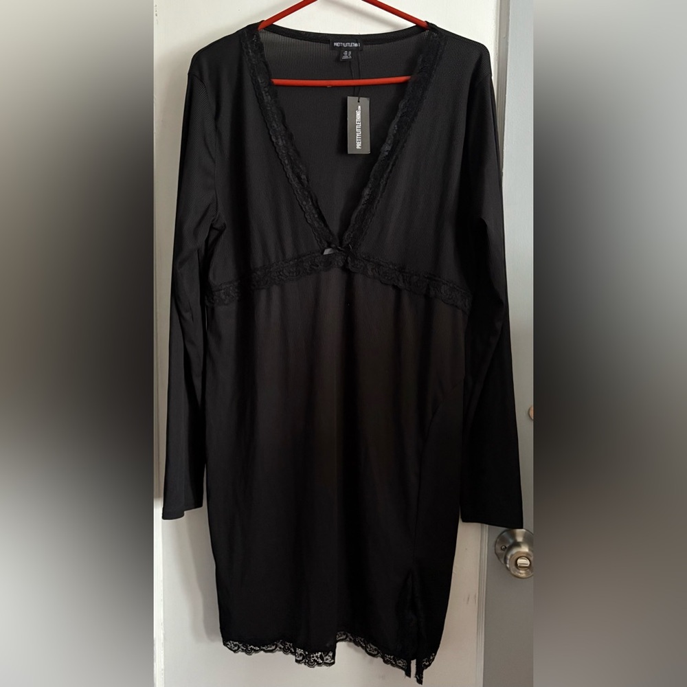 PrettyLittleThing Black Chemise Dress with V-Neckline
